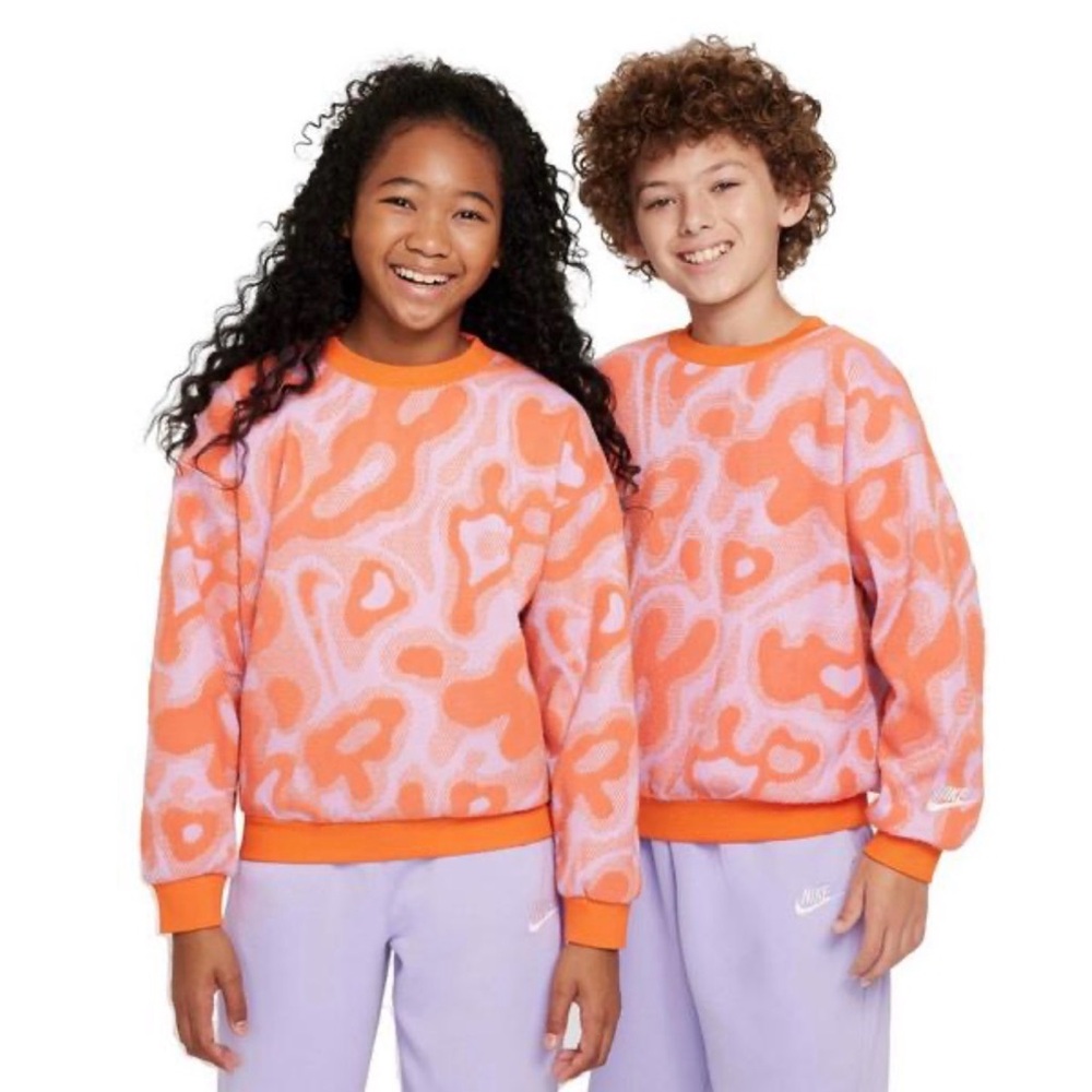 NIKE youth XL crewneck leopard textured orange and pink